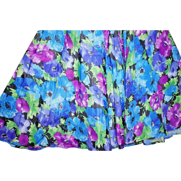 Vintage 90s Floral Midi Skirt – Size M – Made in USA – Elastic Waist – Bold Blue - Picture 2 of 5